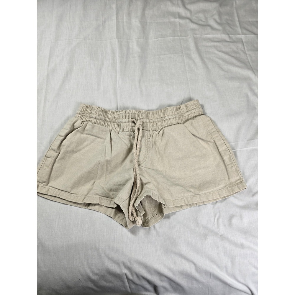 BeBop Shorts Womens Medium Beige Linen Cotton Chino Elastic Waist Drawstring